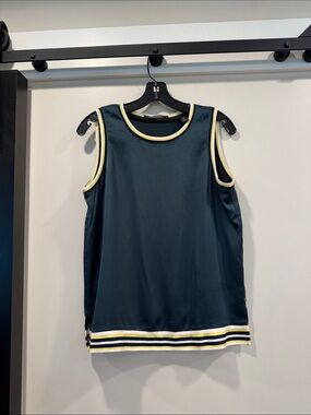 Sleeveless Navy Tank Top with Yellow-Trim Accents